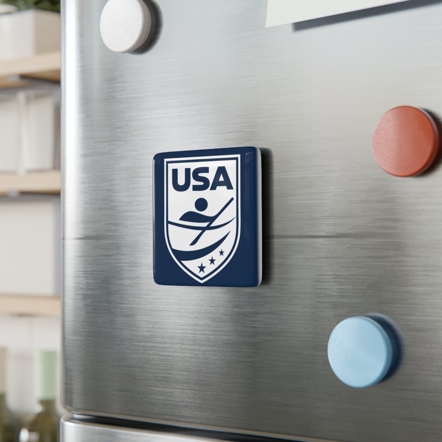 USA Canoe / Kayak Logo Square Porcelain Magnet - Blue